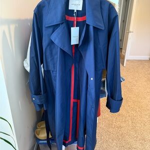 Lafayette 148 New York Navy Trench Coat with Red Accents